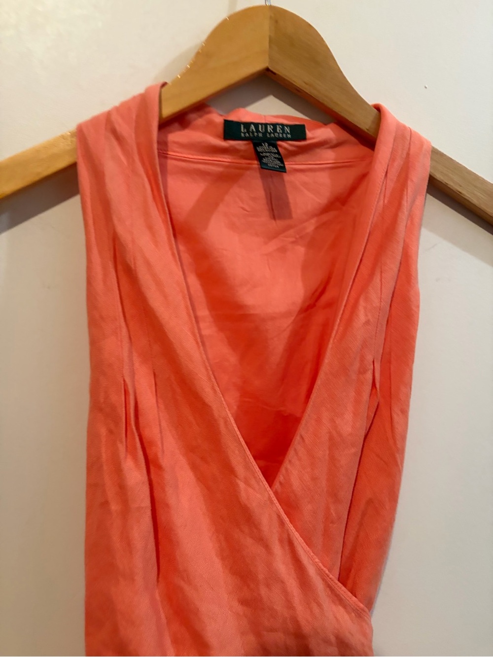 Ralph Lauren Peach 100% Linen A-Line Ruffle Halter Midi Wrap Sun Dress Size 12 - Picture 4 of 12